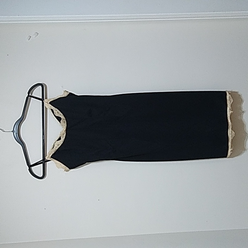 Frederick's of Hollywood Black Slip Dress with Cream Lace Trim